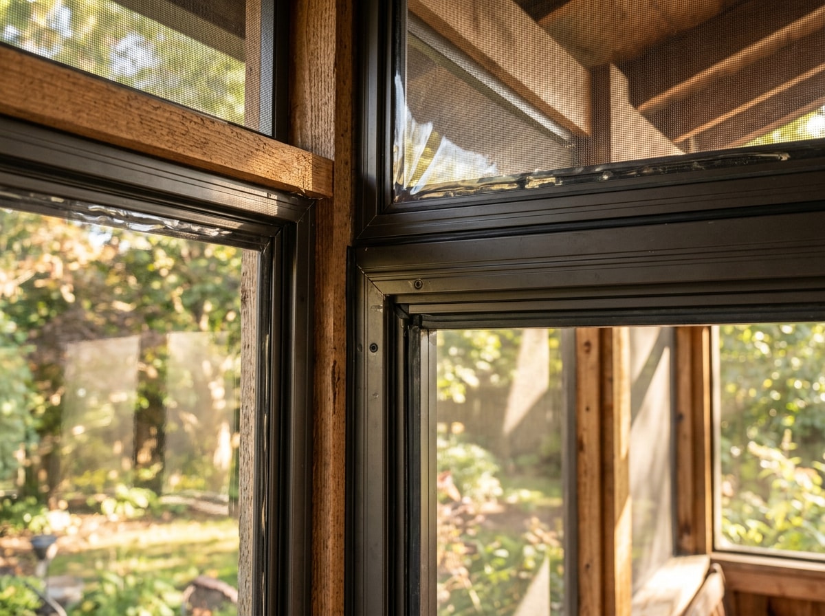 Vinyl window panels installed on a screened porch enclosure in McDonough, GA