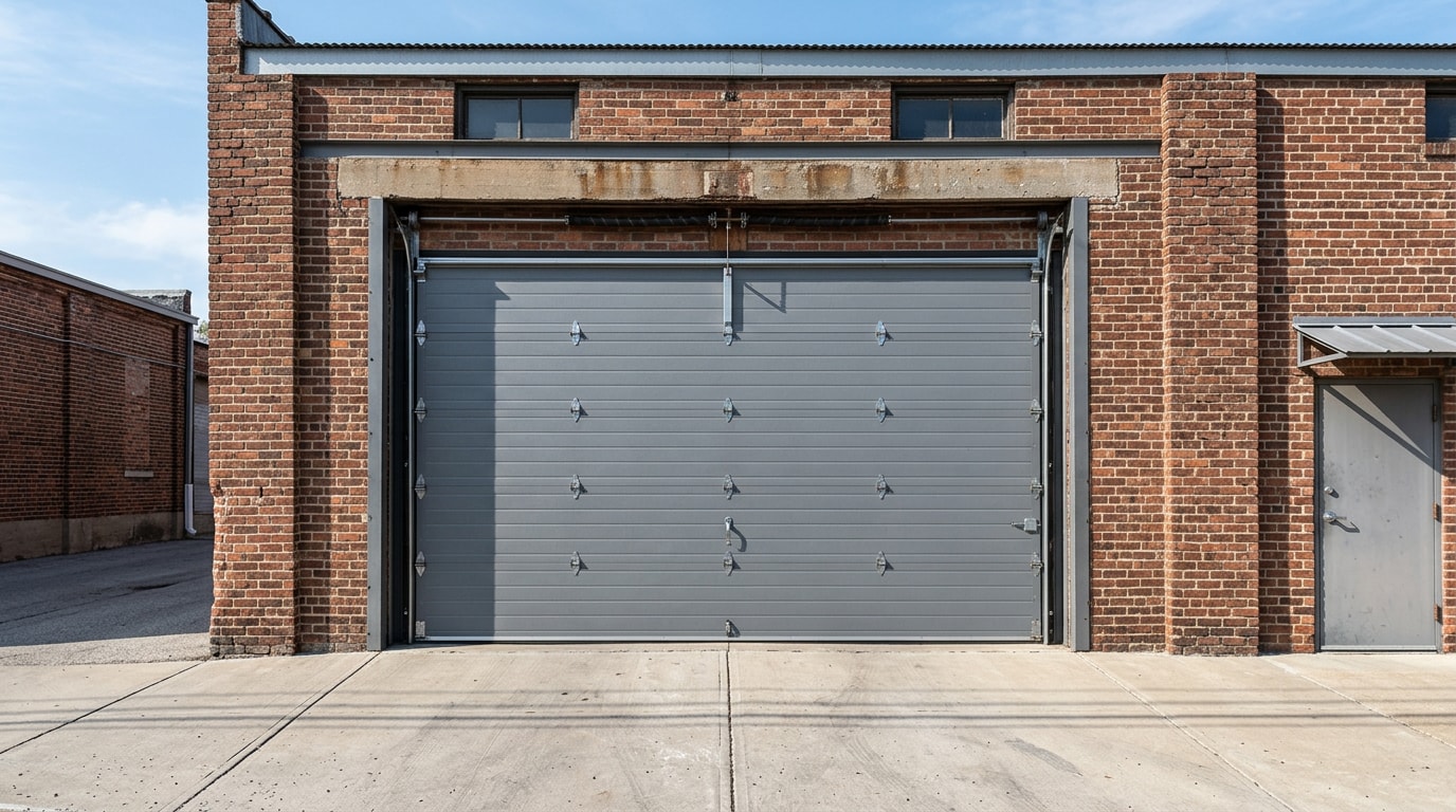 Commercial sectional garage door installed on a warehouse in Monroe, GA Commercial sectional garage door installed on a warehouse in Monroe, GA