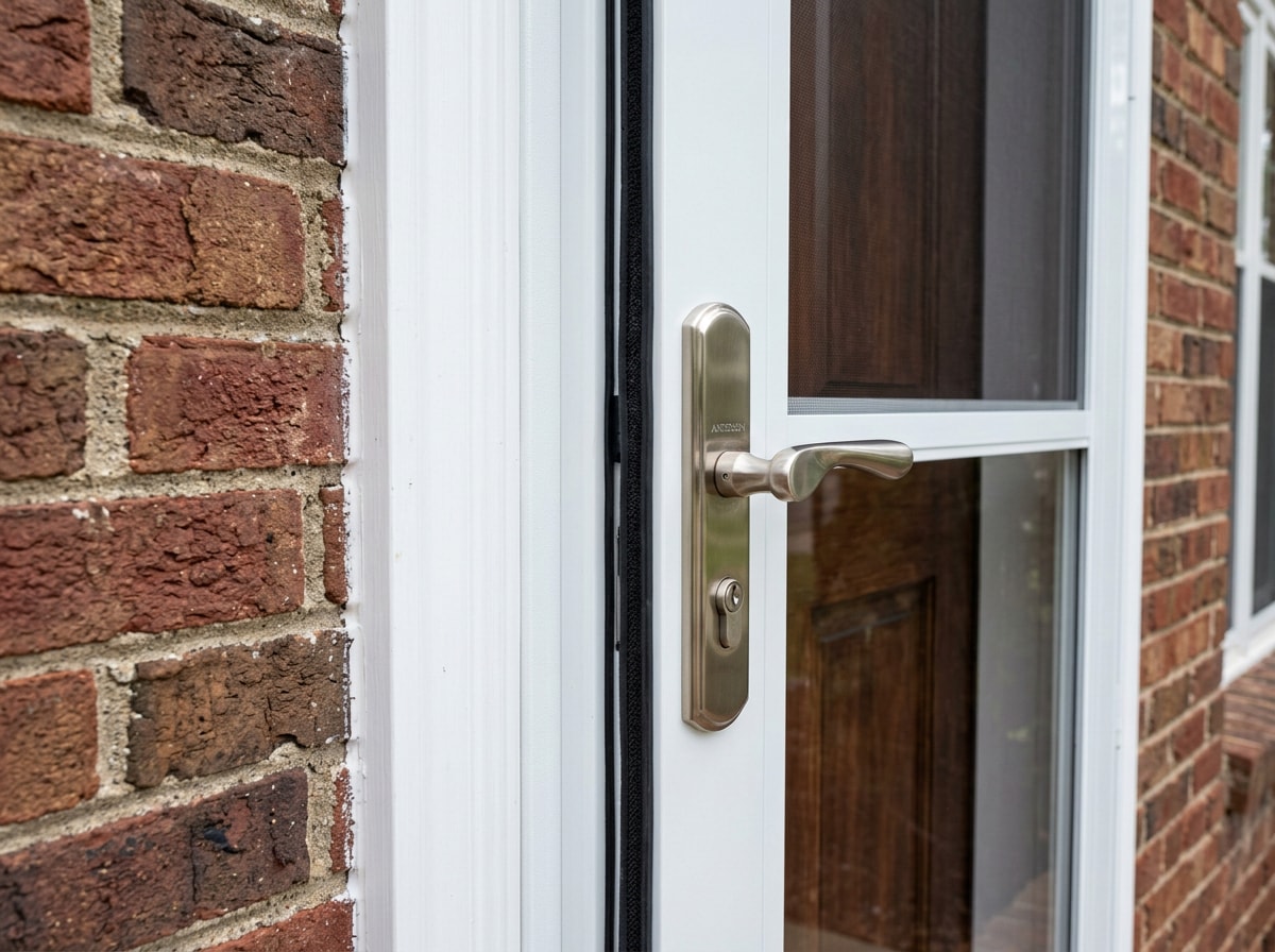 Custom storm door installed on a brick East Metro Atlanta home entryway