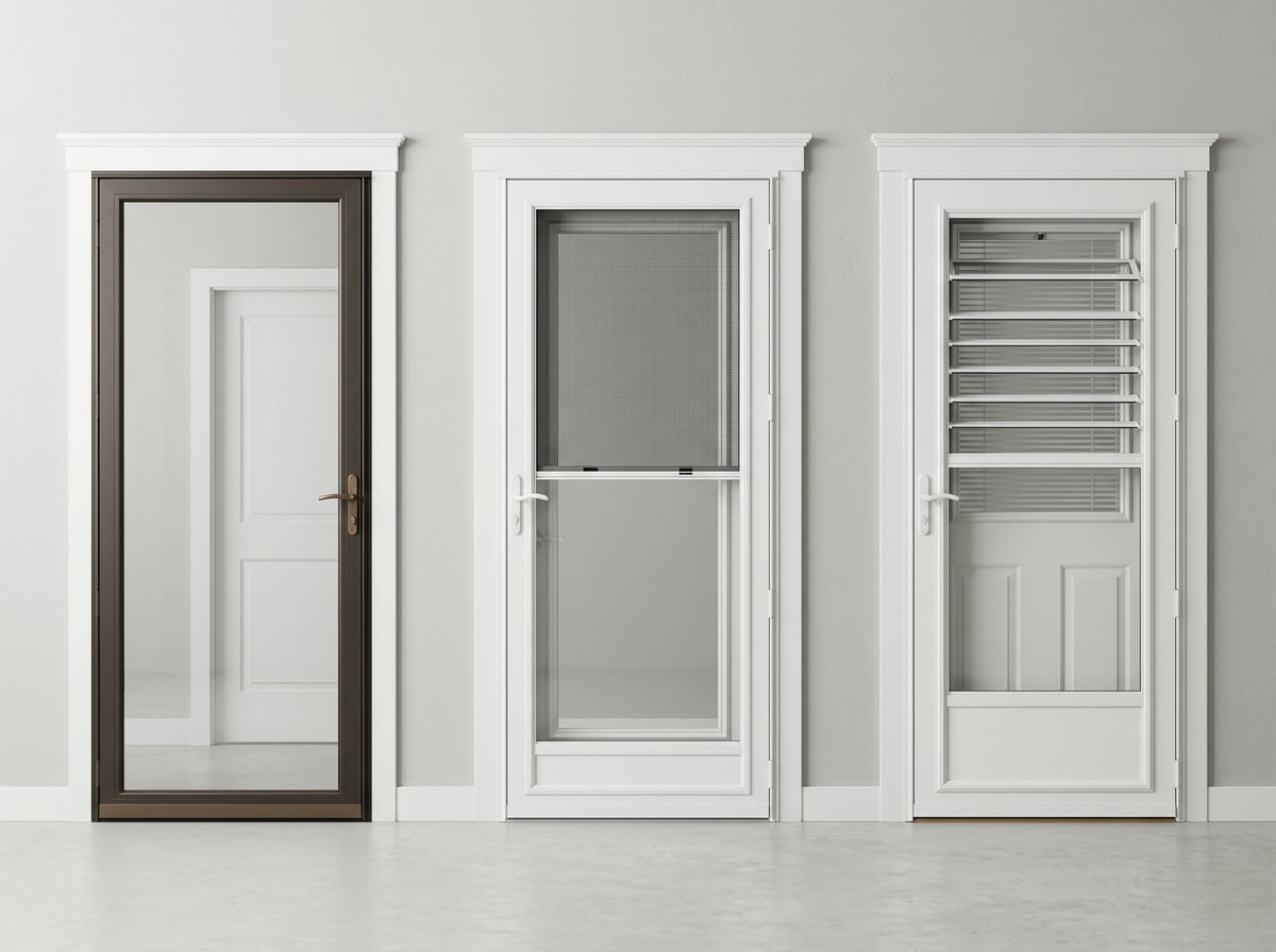 Three custom storm door style options compared side by side