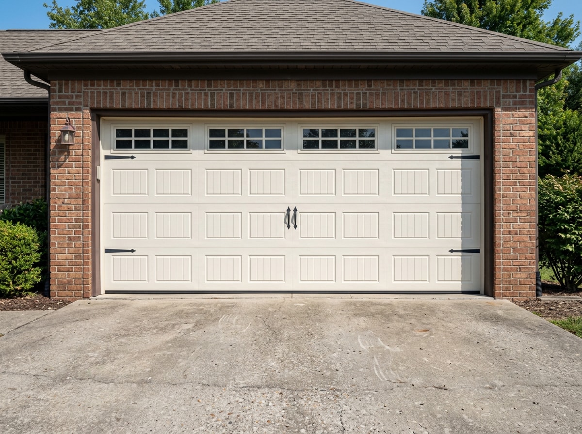 Double garage door installed on a brick home in Conyers, GA