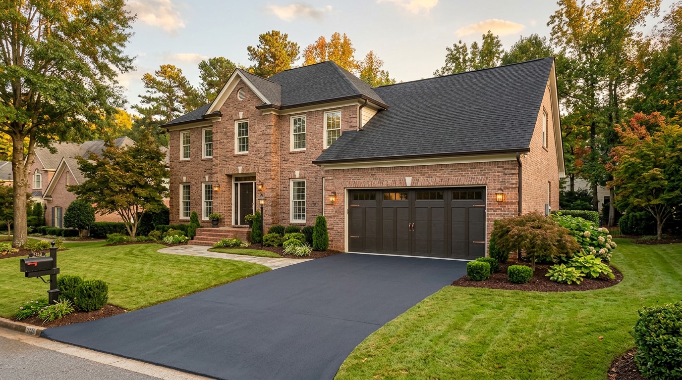 Double garage door installed on a brick home in Conyers, GA