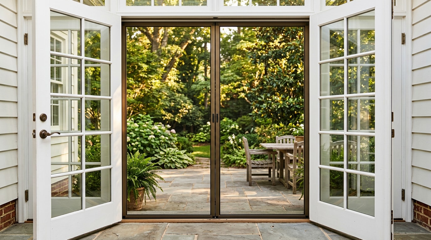 French doors with retractable screens installed on a home in Hoschton, GA
