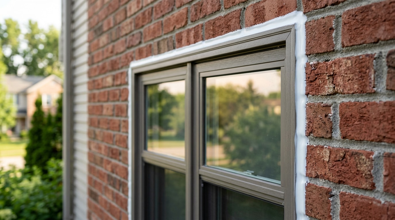 Freshly resealed window frame on a Georgia home with a clean caulk bead Freshly resealed window frame on a Georgia home with a clean caulk bead