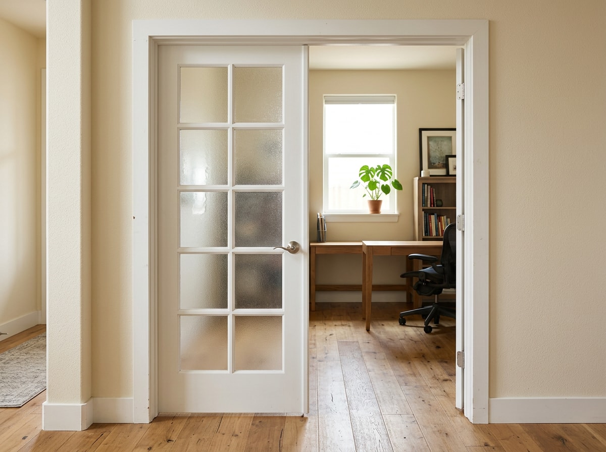 Frosted-glass interior French doors installed in a home office in a Conyers, GA house