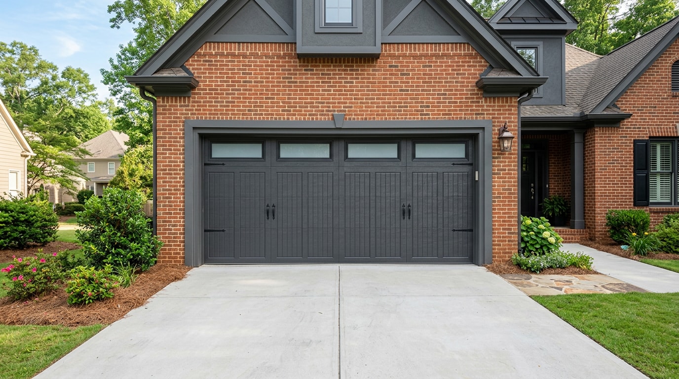 Modern insulated garage door on a Georgia home Modern insulated garage door on a Georgia home