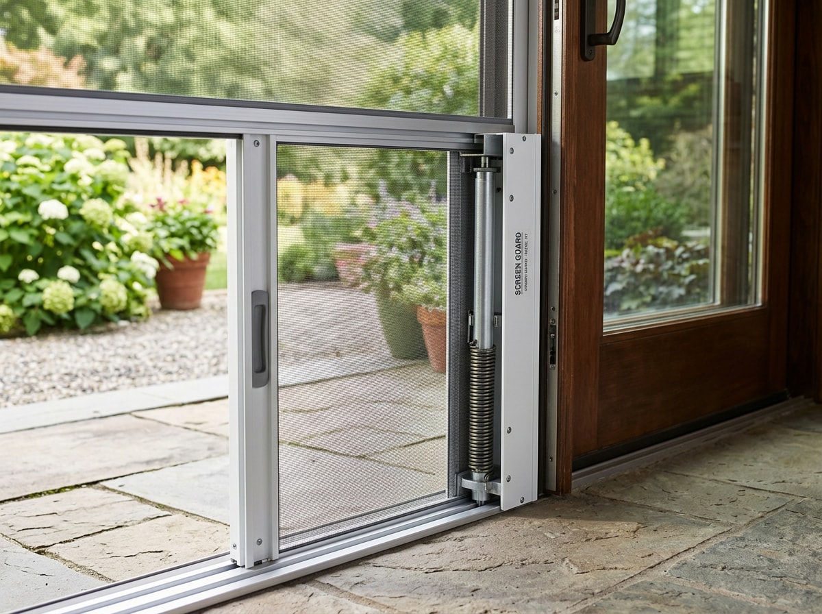 Side-by-side comparison table of stock, custom, and retractable sliding screen door features