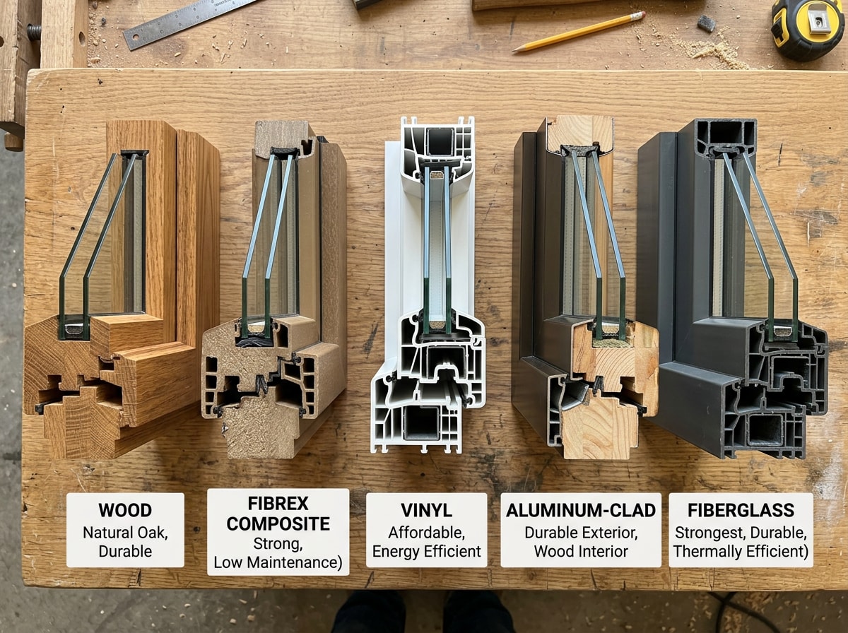 comparison chart of window manufacturer logos and specs for Pella Andersen Jeld-Wen Simonton and Alside
