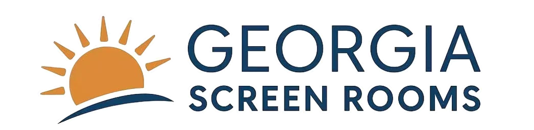 Georgia Screen Rooms logo with sun icon and navy blue text on white background