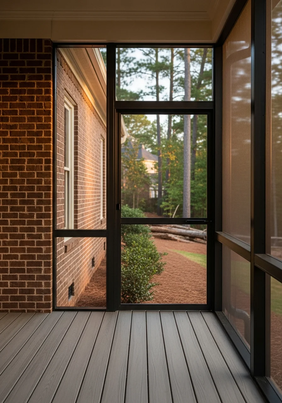 Custom patio cover and screen enclosure overlooking wooded area in Rockdale County