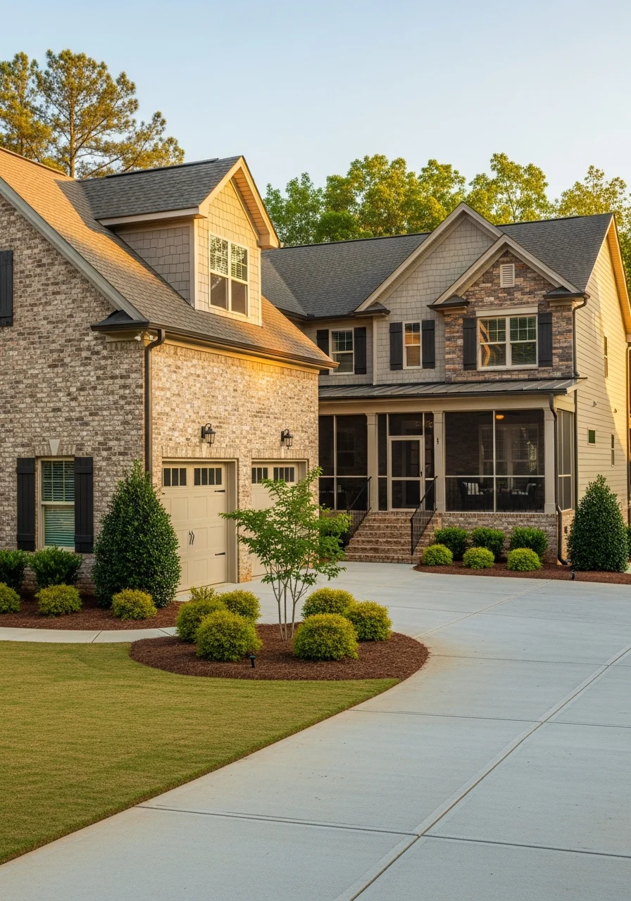 Typical Gwinnett home with modern exterior, manicured lawn, and professional landscaping.