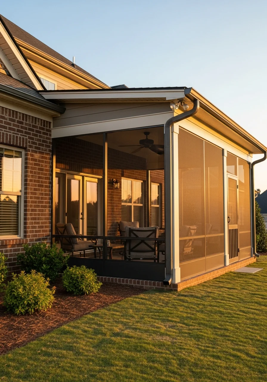 Modern suburban home with screened patio and outdoor living space in Butts County