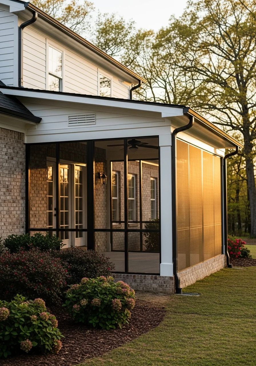 Modern screen room addition on residential home in Monroe Georgia neighborhood