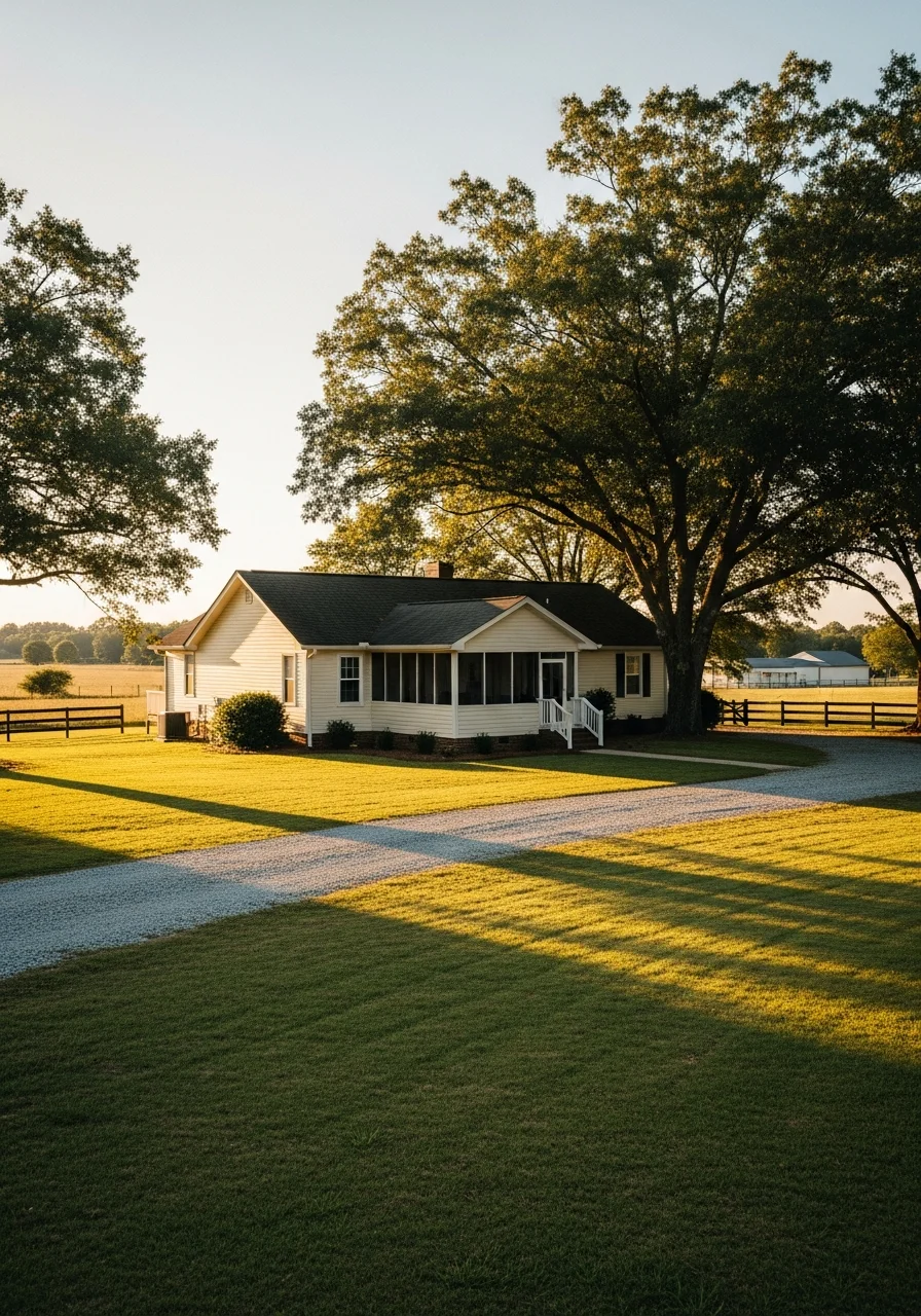 Rural Walton County landscape with farmland and residential properties near Social Circle